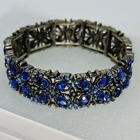 Vintage Stretch Expansion Floral Blue Bracelet - Picture 3 of 9